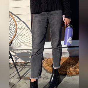 Express black cropped high rise mom jeans